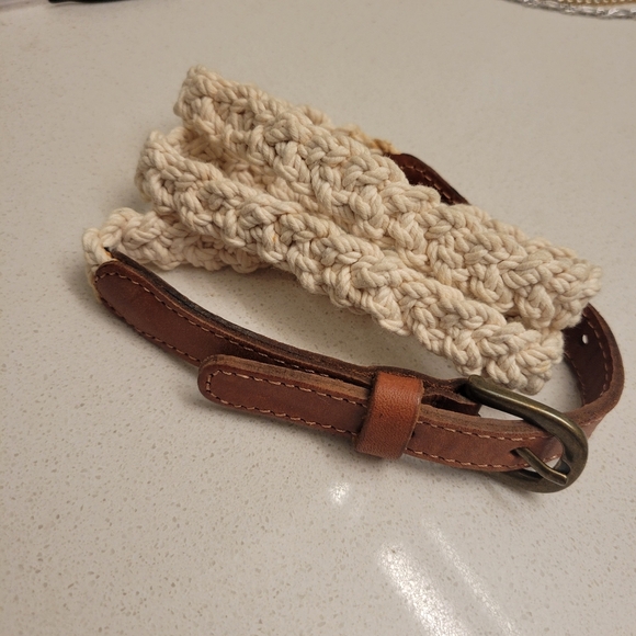 ❤️ 3 for $35 Massimo Dutti woven skinny belt macrame leather beige cream medium - Picture 2 of 6